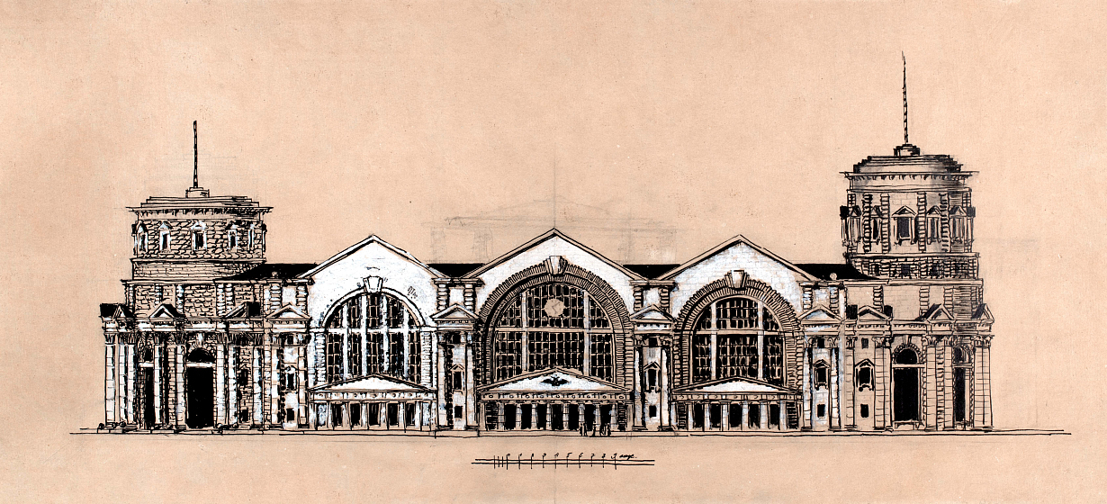 Фомин И.А. Конкурсный проект Николаевского вокзала. Главный фасад. Санкт-Петербург. 1912 г. Из собрания Музея архитектуры им. А.В. Щусева