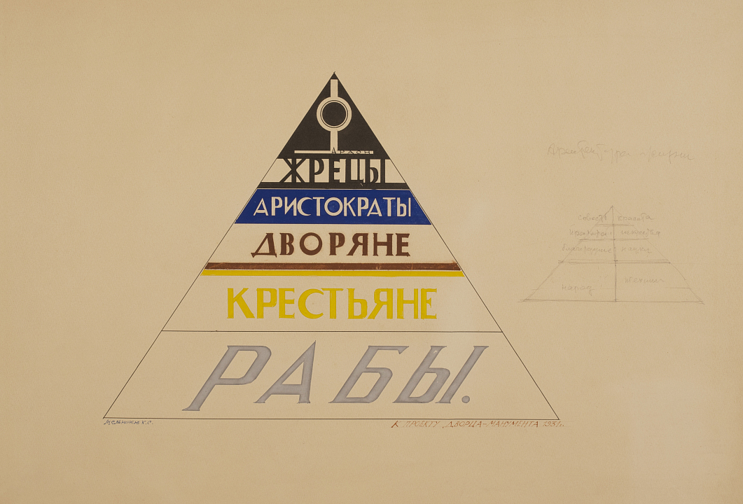 Дворец народов. Пирамида как символ старых режимов. Иллюстрация к конкурсному проекту. 1933. Архив ДМ КМ 90
