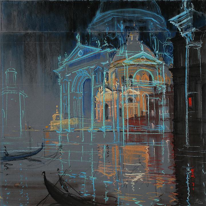 Андрей Ноаров. Венеция ночью. Архитектурная галлюцинация. Бумага, смешанная техника. 2019