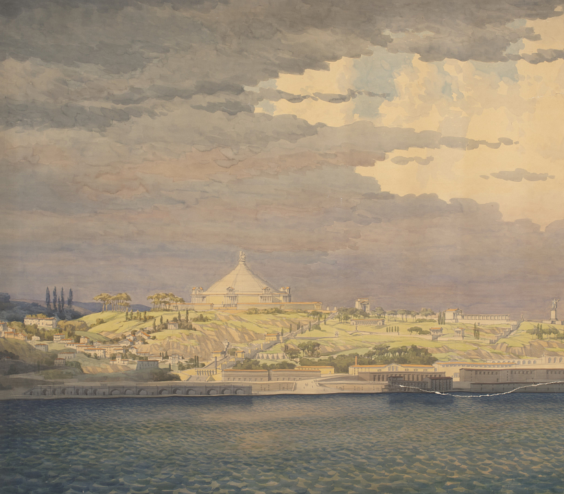 Г.Б. Бархин. Проект Восстановления Севастополя. Панорама города. 1945 г. Фрагмент.