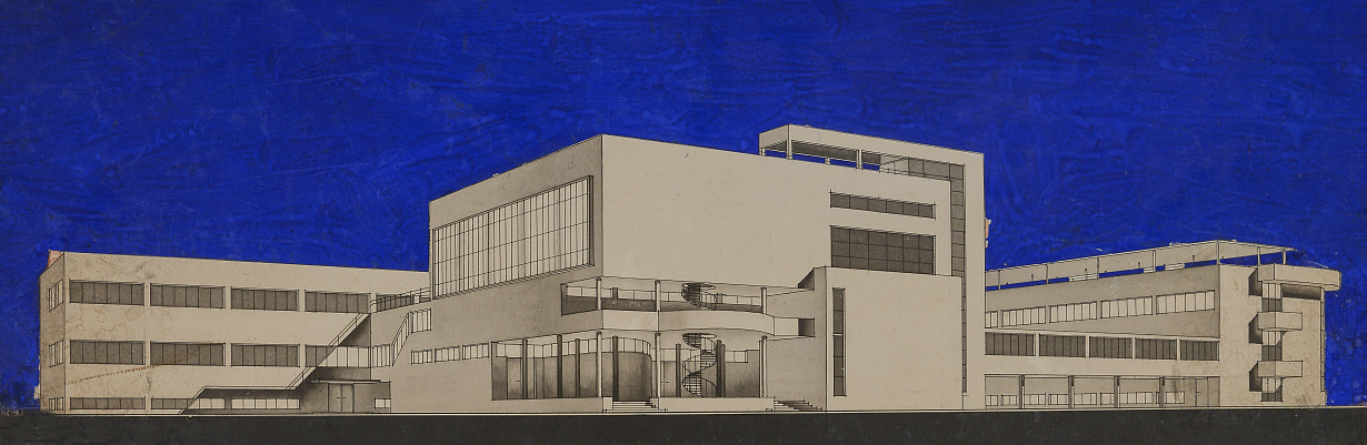 М.Я. Гинзбург, И.Ф. Милинис. Проект Дома Правительства в Алматы. Перспектива, 1928. Из собрания Музея архитектуры им. А.В. Щусева